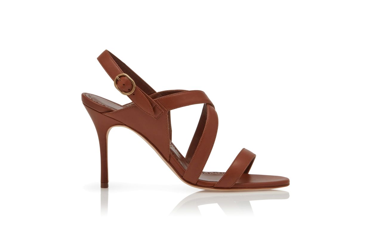 Designer Brown Nappa Leather Sandals - Image Side View