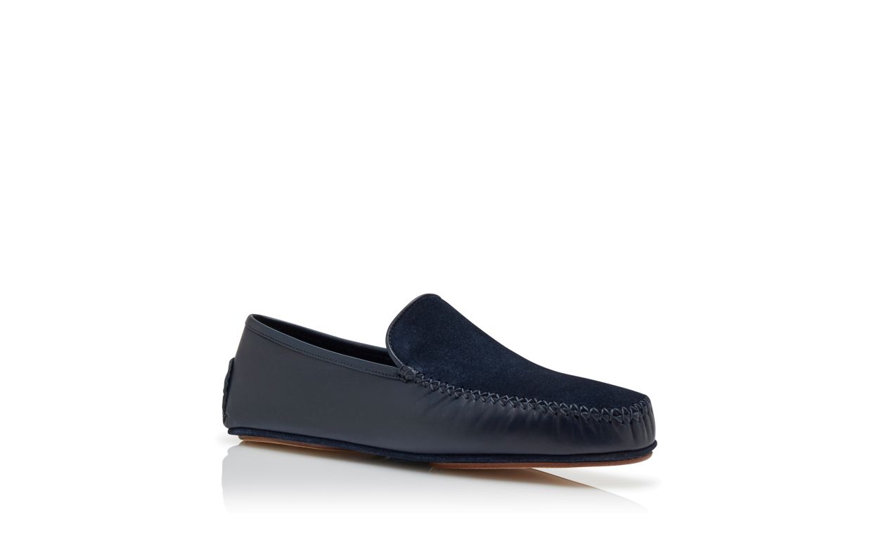 Designer Navy Nappa Leather and Suede Driving Shoes - Image Upsell