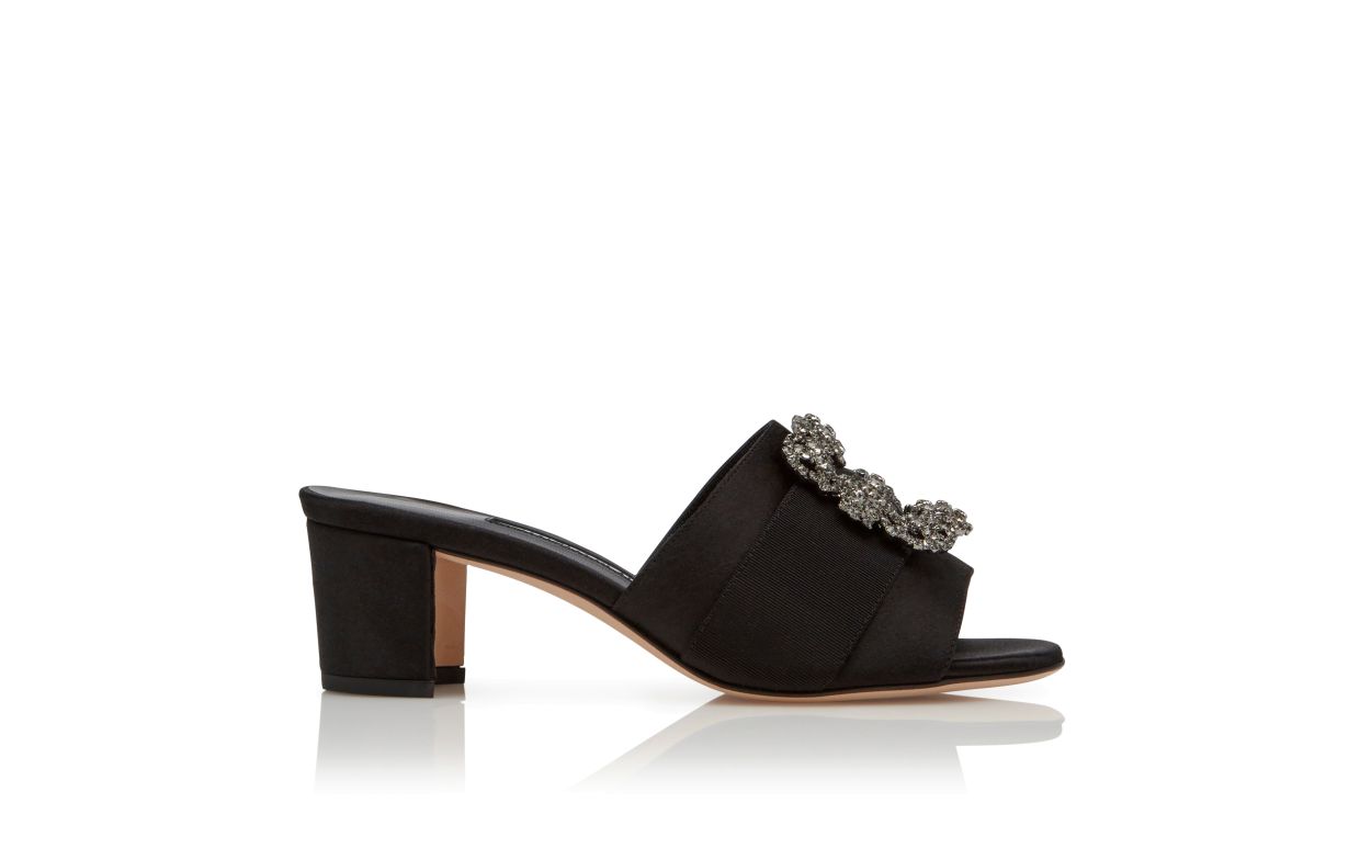 Designer Black Satin Jewel Buckle Mules - Image thumbnail