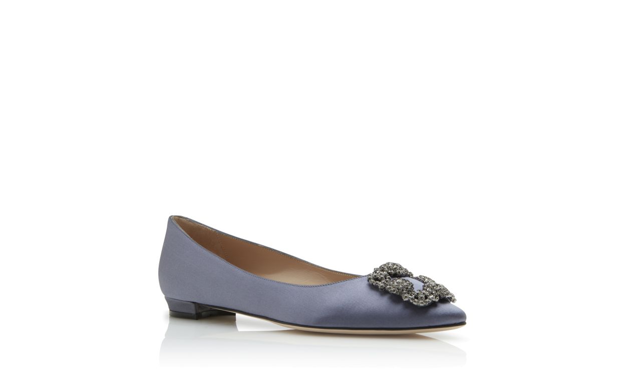 Designer Grey Satin Jewel Buckle Flat Pumps - Image Upsell