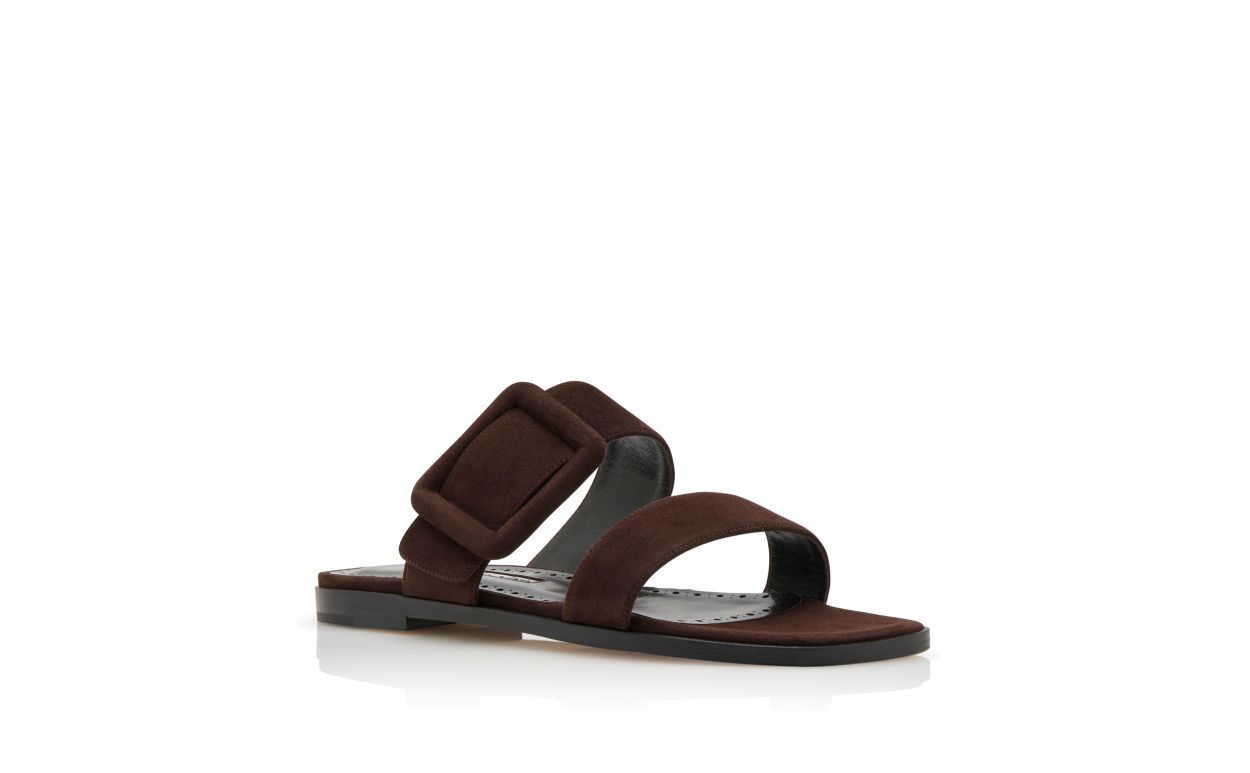 Designer Dark Brown Suede Flat Sandals - Image Upsell