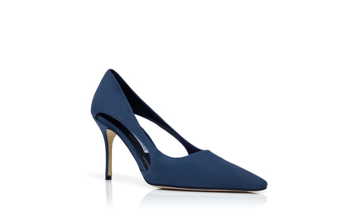 Designer Navy Blue Suede Cut Out Detail Pumps - Image Upsell