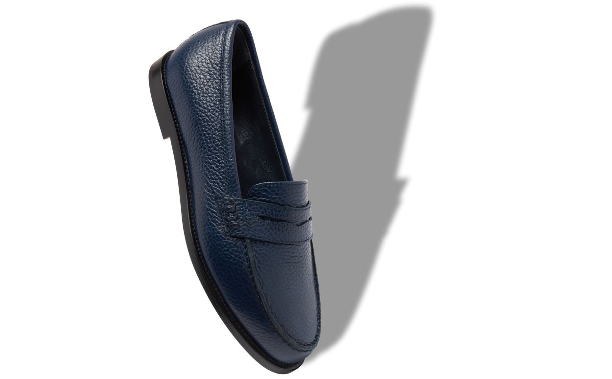 Designer Dark Blue Calf Leather Penny Loafers - Image Main