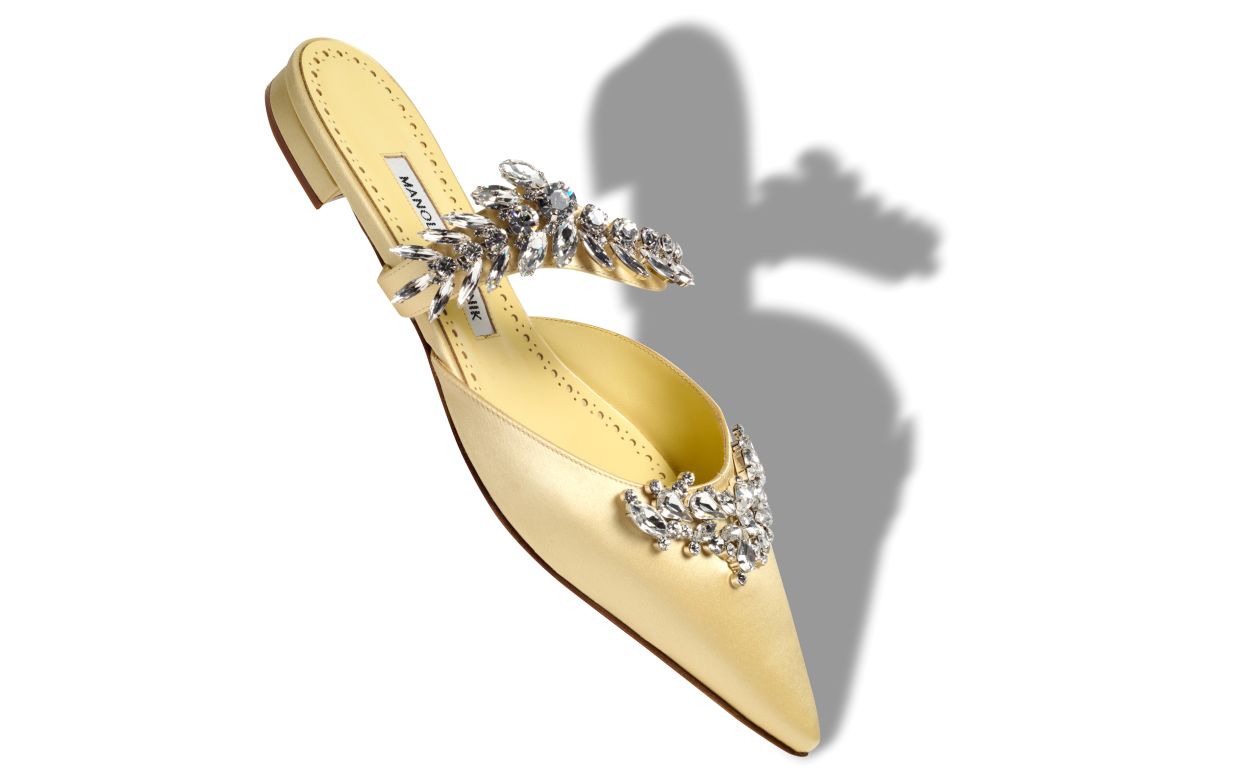 Designer Cream Satin Crystal Embellished Flat Mules - Image Main