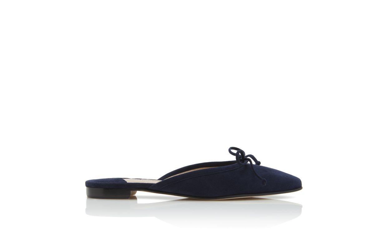 Designer Navy Blue Suede Flat Mules - Image thumbnail