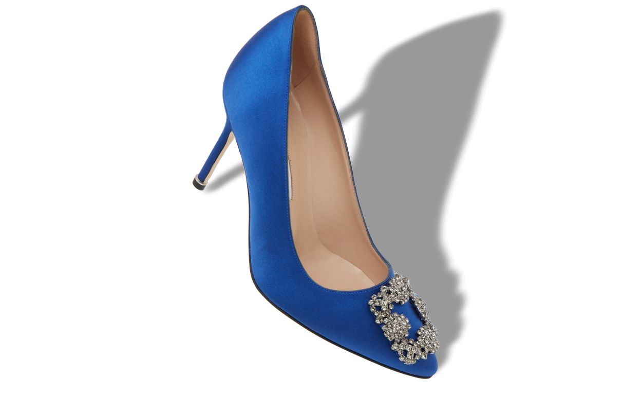 Designer Blue Satin Jewel Buckle Pumps - Image Main