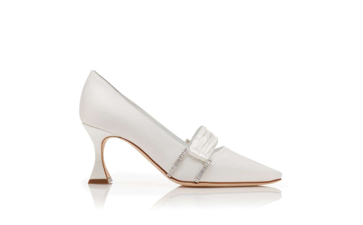 Designer White Satin Gathered Detail Pumps - Image Side View