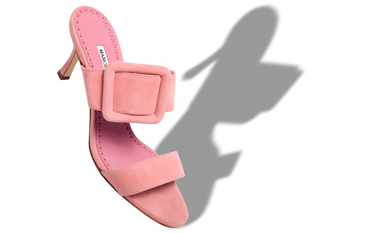Designer Light Pink Suede Open Toe Mules - Image Main
