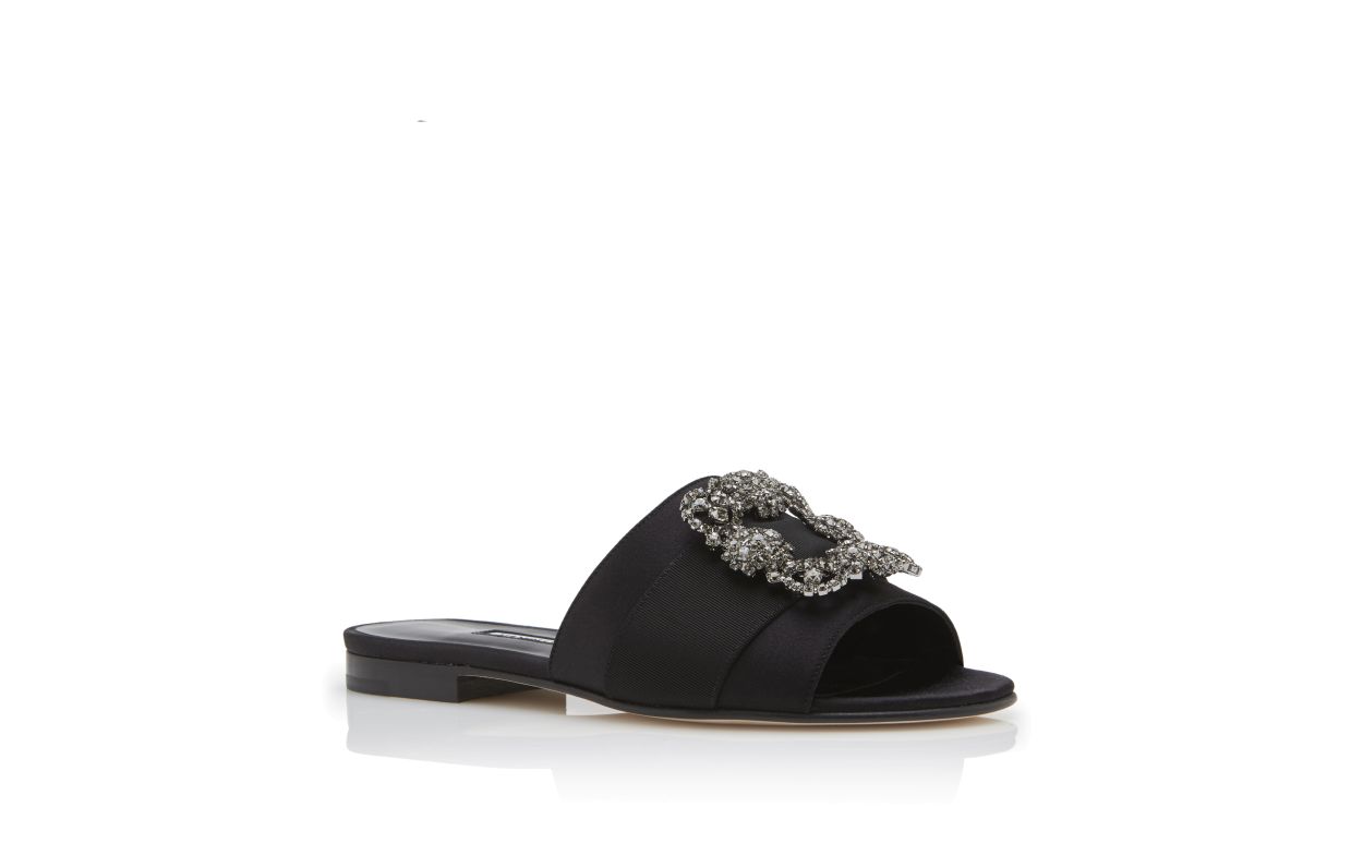 Designer Black Satin Jewel Buckled Sliders - Image Upsell