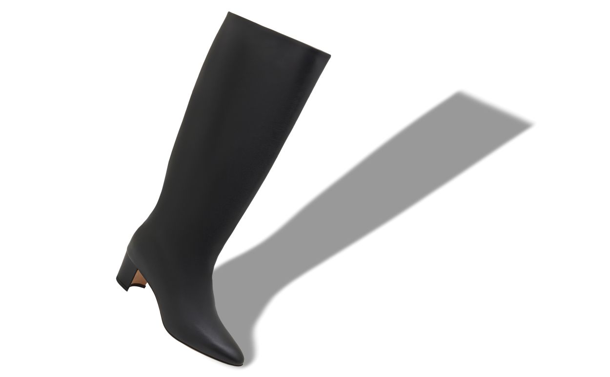 Designer Black Calf Leather Knee High Boots  - Image Main View