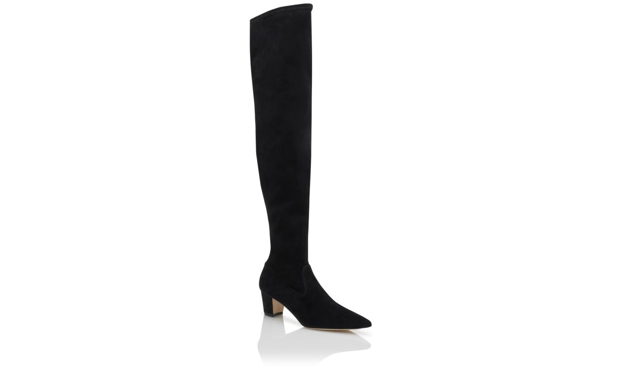 Designer Black Suede Thigh High Boots - Image Upsell