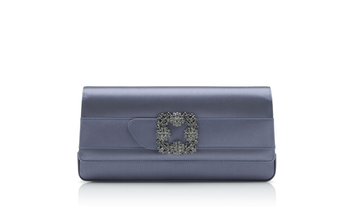 Designer Grey Satin Jewel Buckle Clutch - Image thumbnail