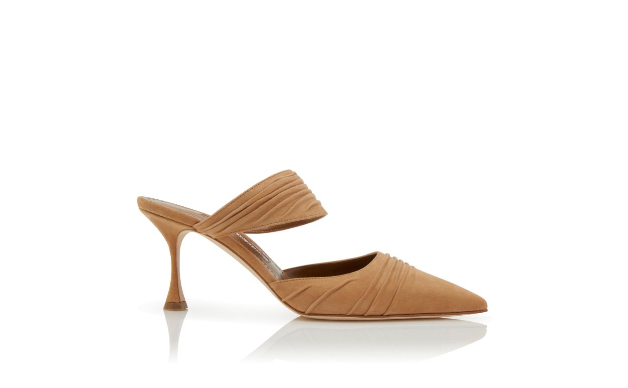 Designer Brown Suede Pointed Toe Mules - Image thumbnail