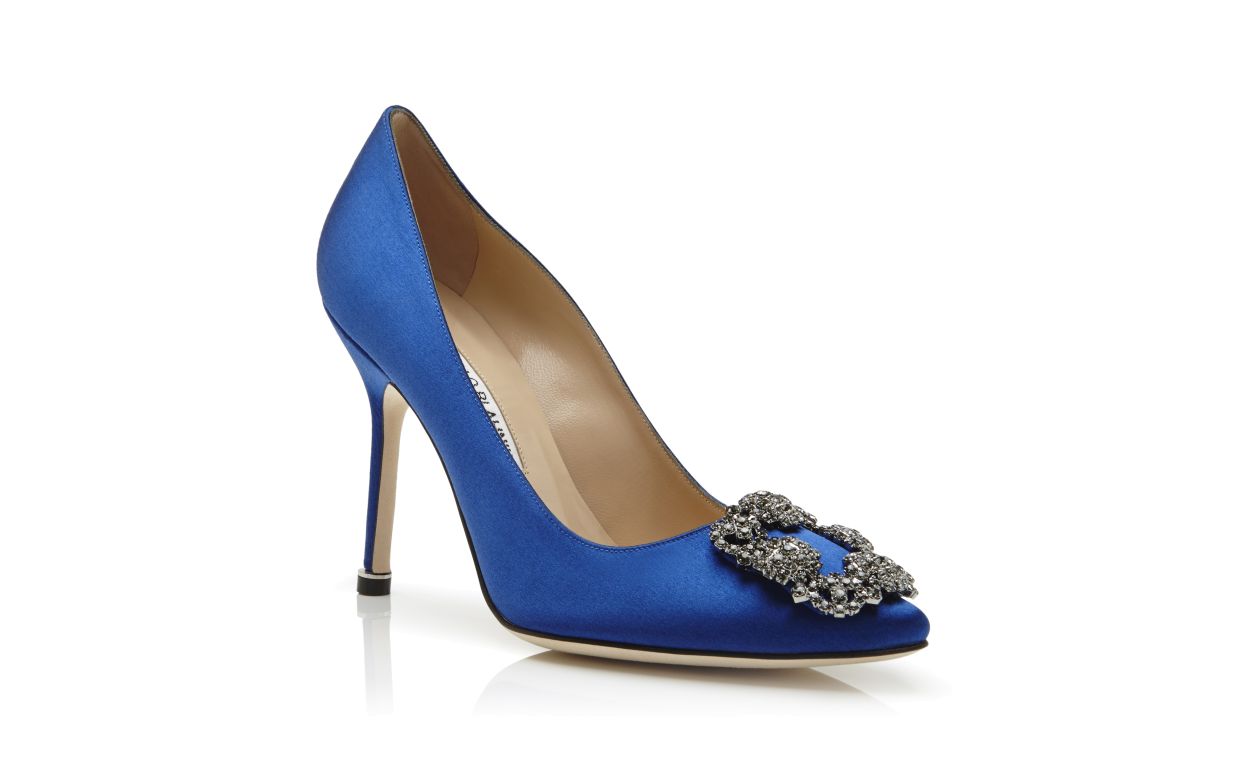 Designer Blue Satin Jewel Buckle Pumps - Image Upsell