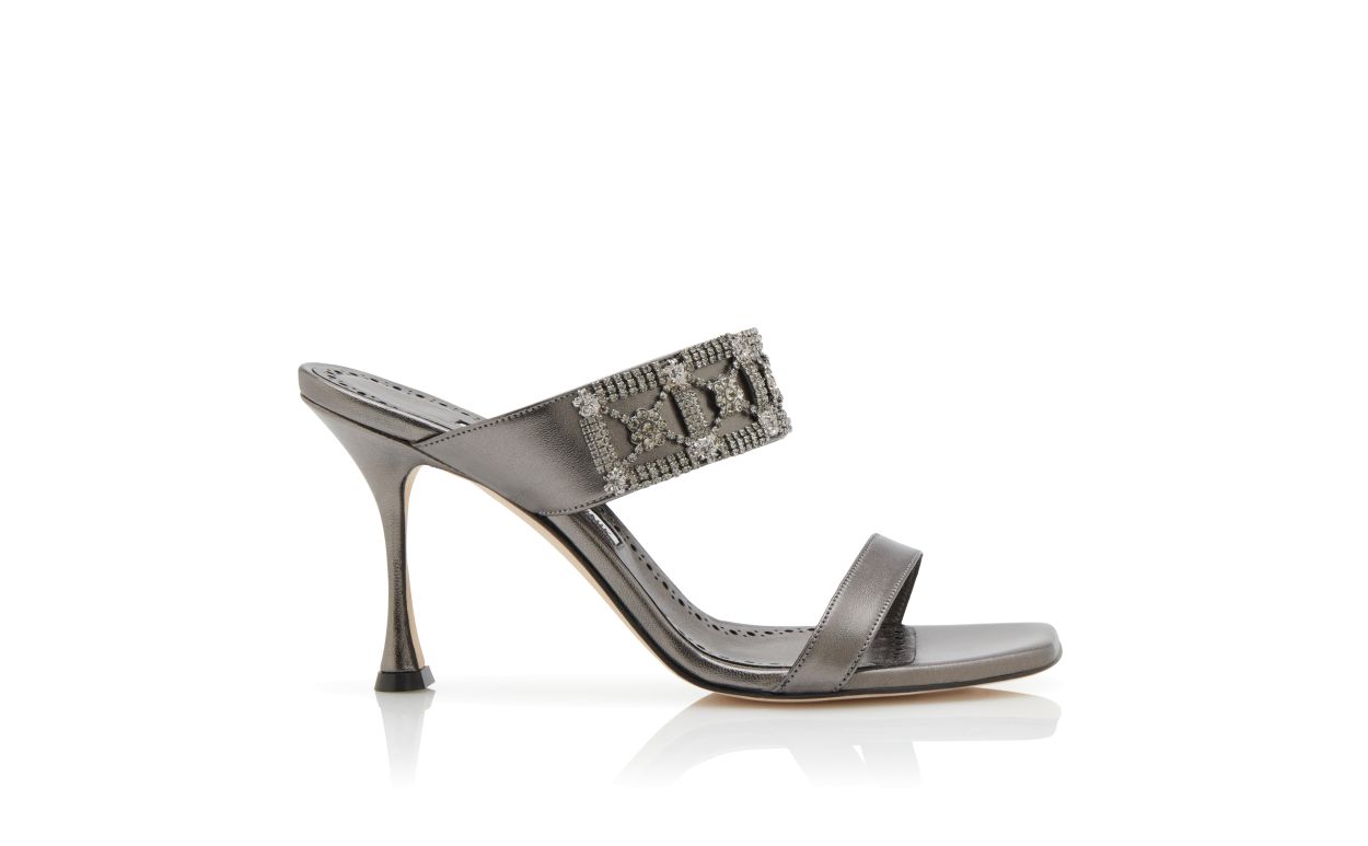 Designer Grey Nappa Leather Embellished Mules  - Image thumbnail