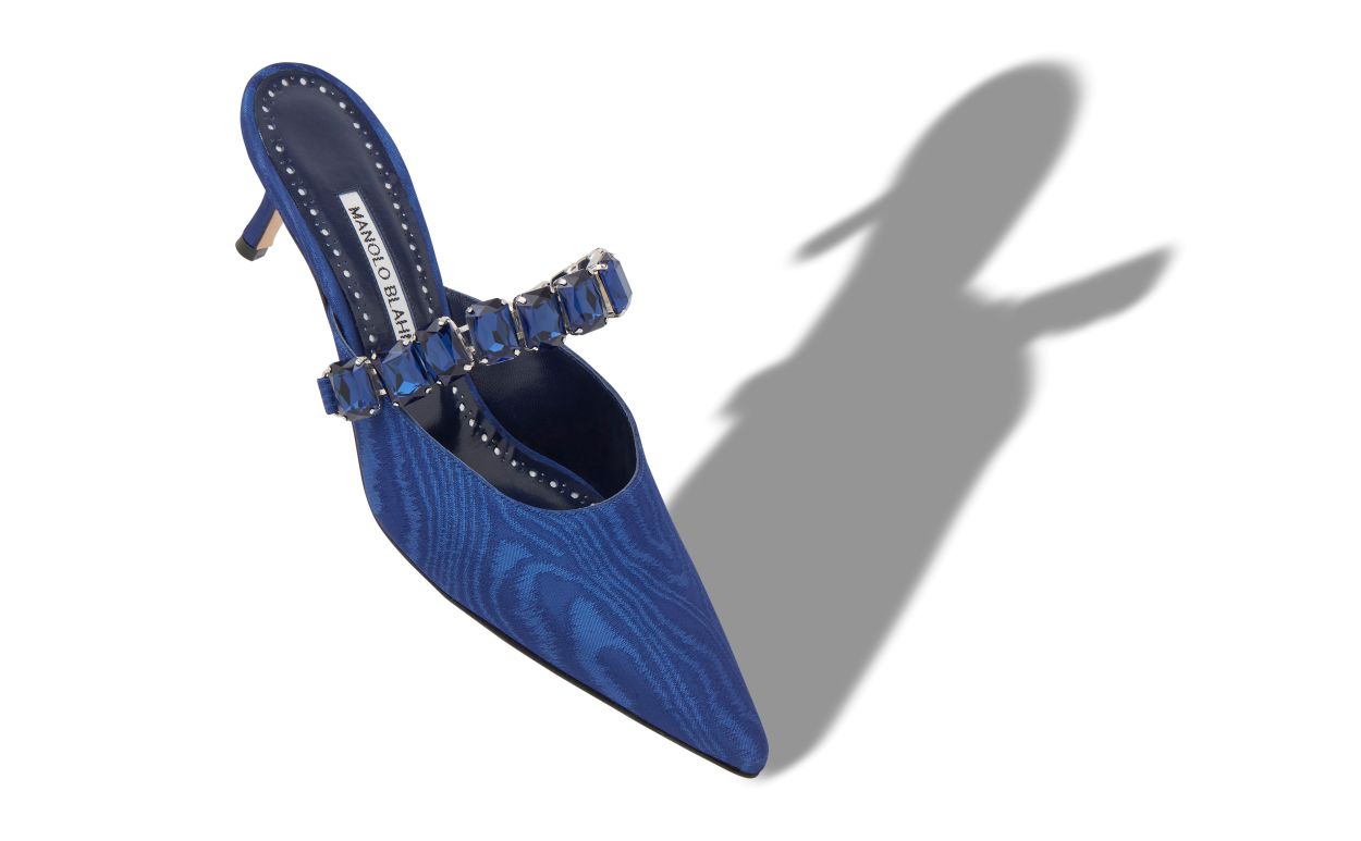 Designer Blue Moire Jewel Strap Mules - Image Main