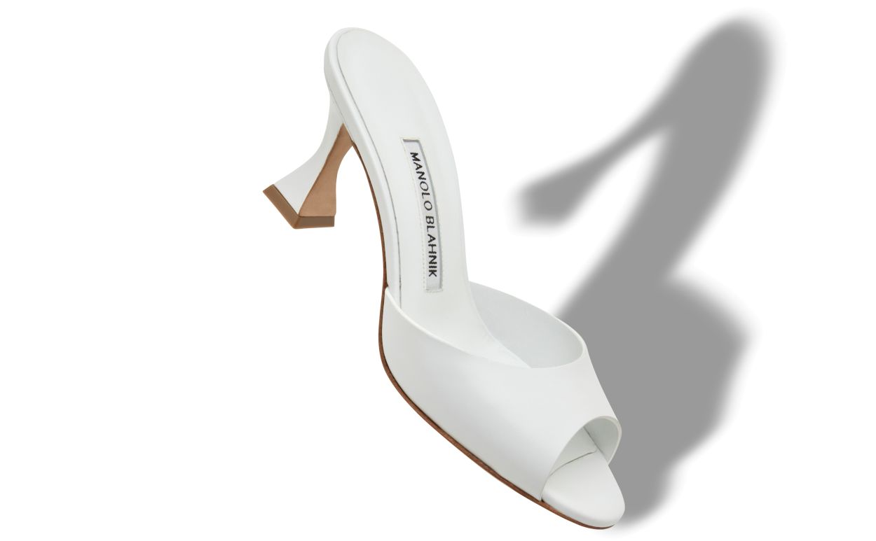 Manolo Blahnik Jadarona White Calf Leather Mules