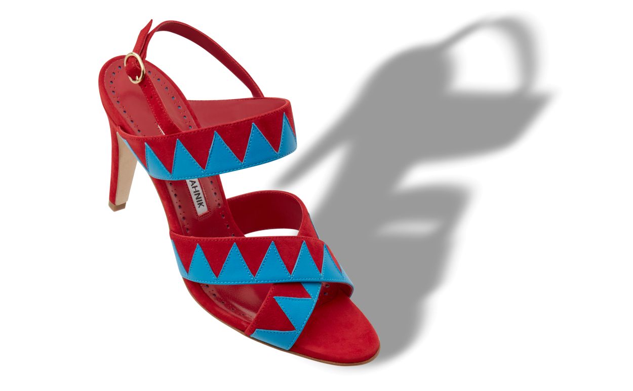 Designer Red and Blue Suede Zig Zag Sandals  - Image Main