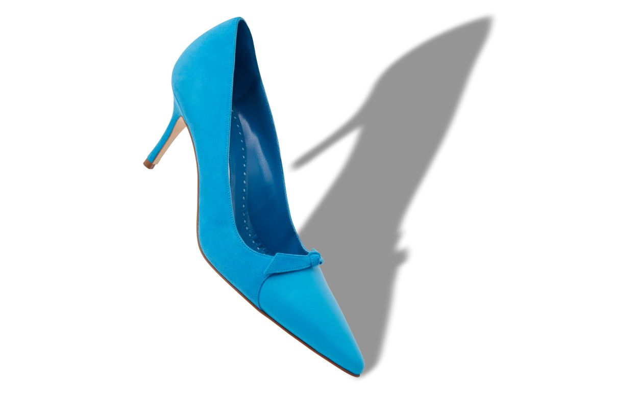 Designer Blue Suede Bow Detail Pumps - Image Main