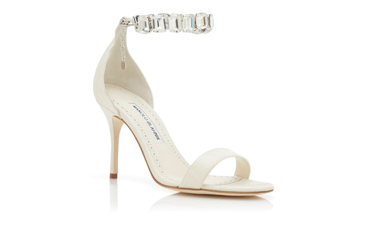 Designer Cream Moire Jewel Strap Sandals - Image Upsell