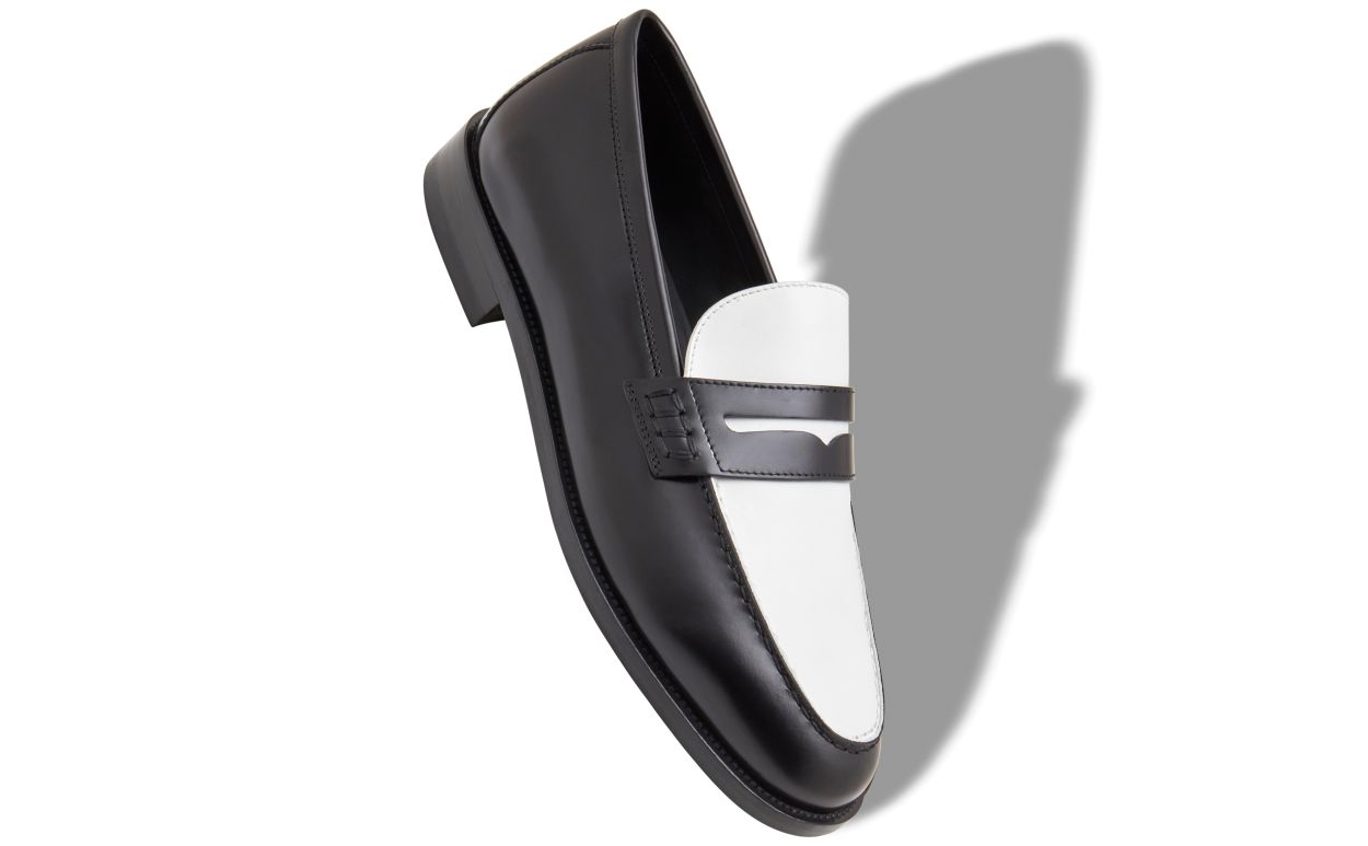 Designer Black and White Calf Leather Penny Loafers - Image small_image