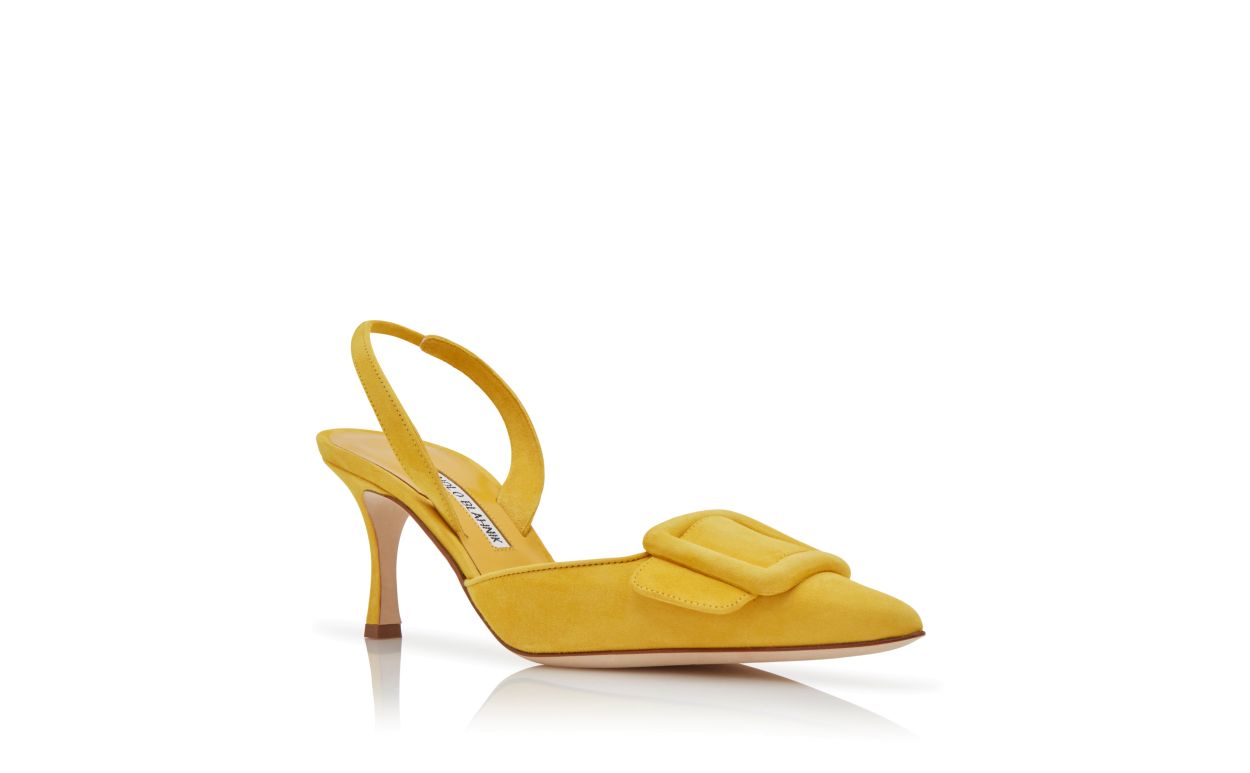 Designer Yellow Suede Slingback Pumps - Image Upsell
