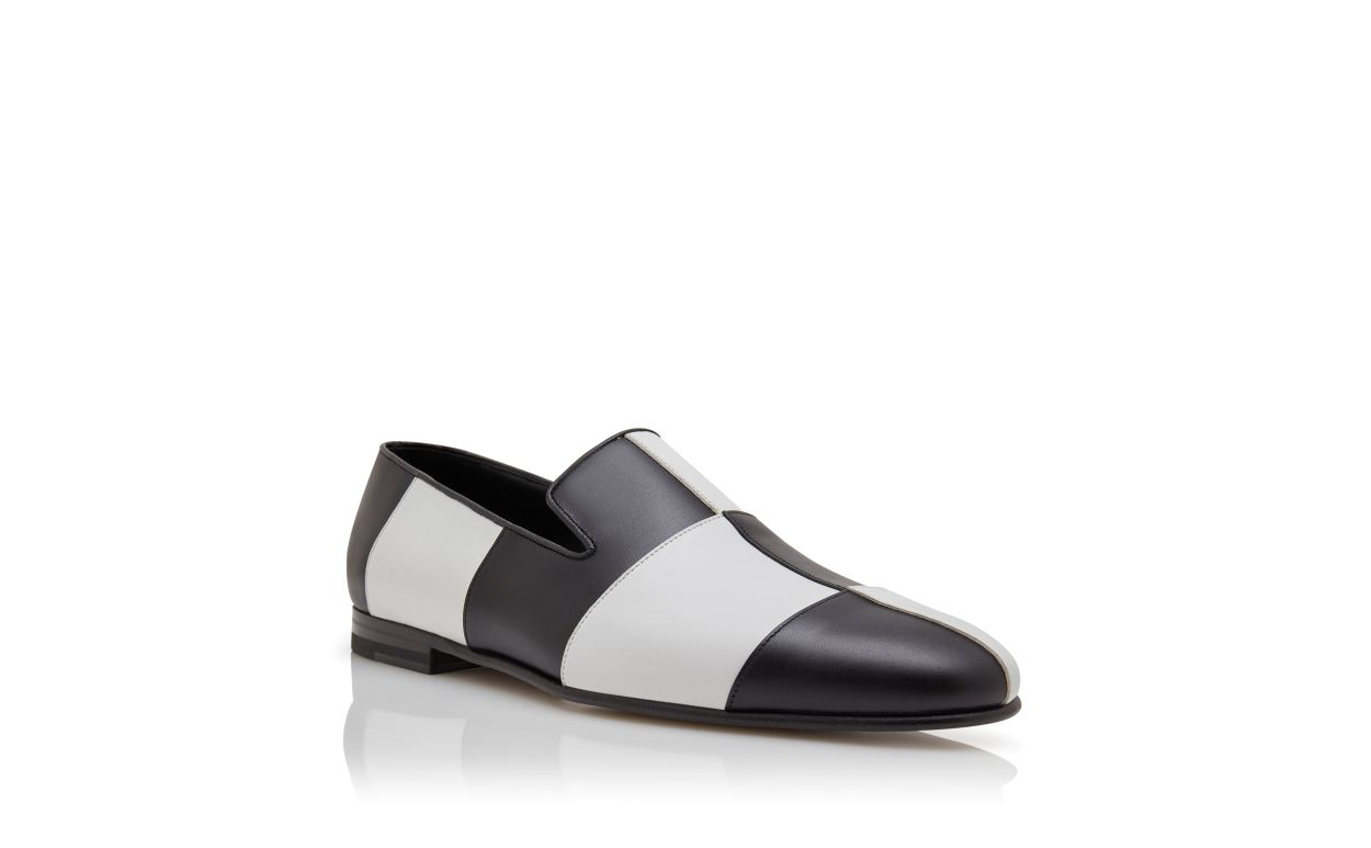 Designer Black and White Calf Leather Loafers - Image Upsell
