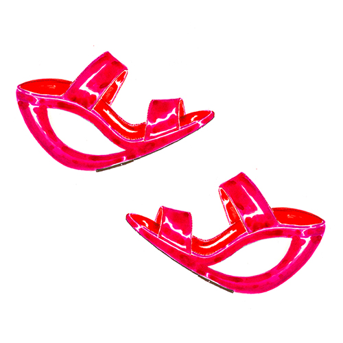 A hand-drawn sketch of two red shoes