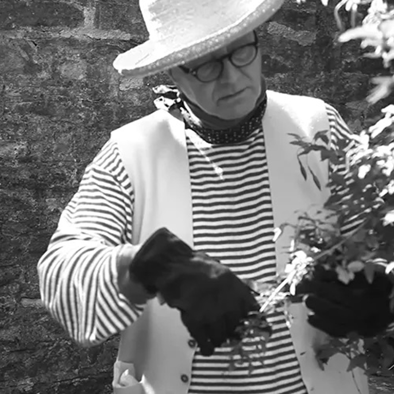 Manolo Blahnik tending to his garden