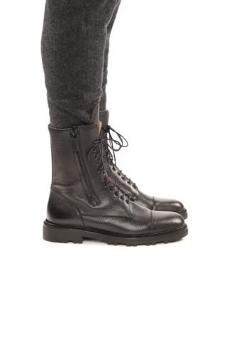 LUGATO | Black Calf Leather Military Boots | Manolo Blahnik