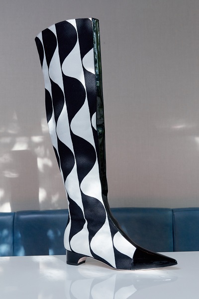 An image of a black and white wavy striped boot